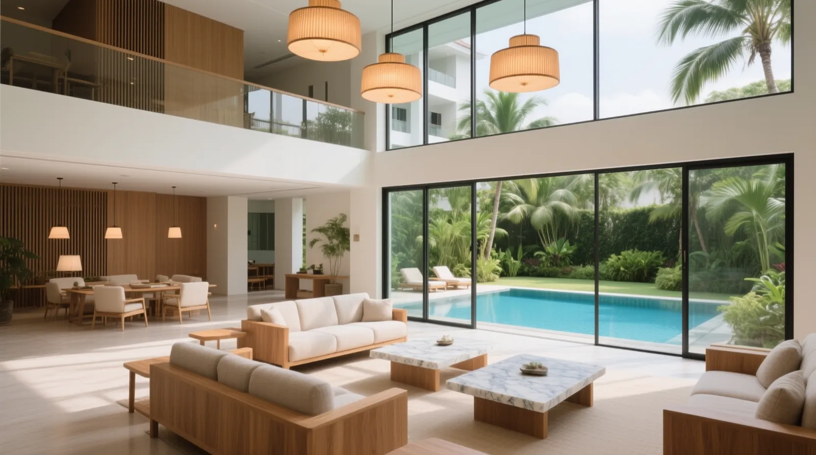 AI-generated artist’s impression of a clubhouse lounge overlooking the pool