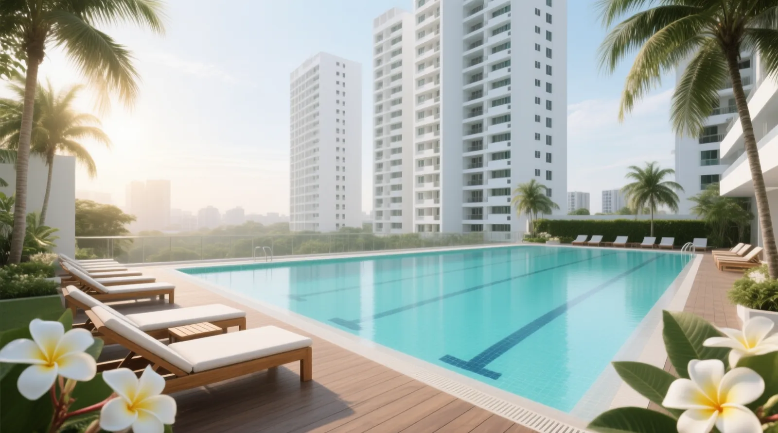 AI-generated artist’s impression of a 50 m lap pool on a landscaped condo deck